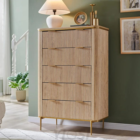 T4TREAM Fluted 5-Drawer Dresser: Modern Wood Storage Organizer