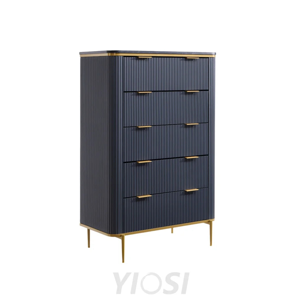 Fluted 5-Drawer Dresser 48’’ Modern Wood Storage Organizer Dark Grey