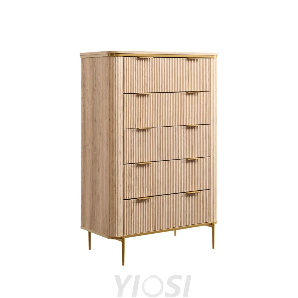 Fluted 5-Drawer Dresser 48’’ Modern Wood Storage Organizer Natural Oak