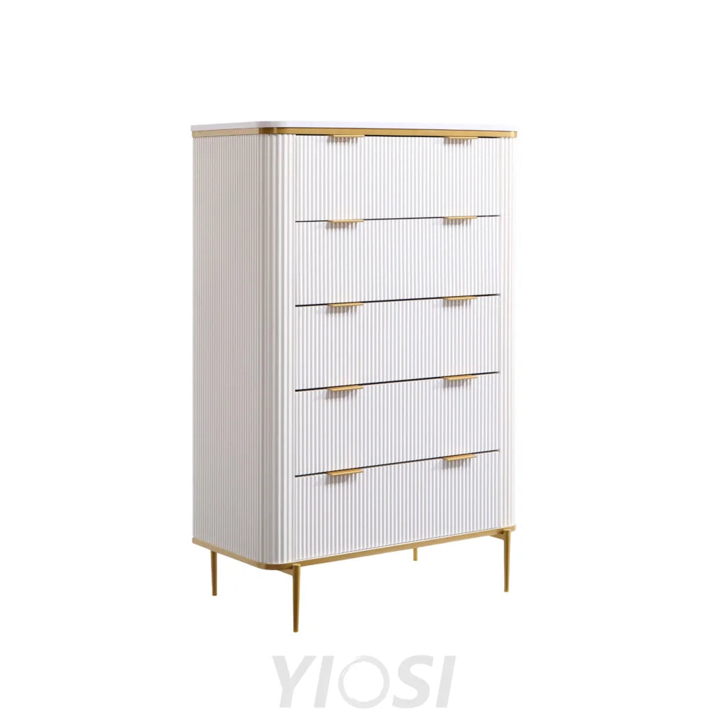 Fluted 5-Drawer Dresser 48’’ Modern Wood Storage Organizer Off White