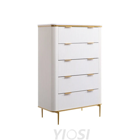 Fluted 5-Drawer Dresser 48’’ Modern Wood Storage Organizer Off White