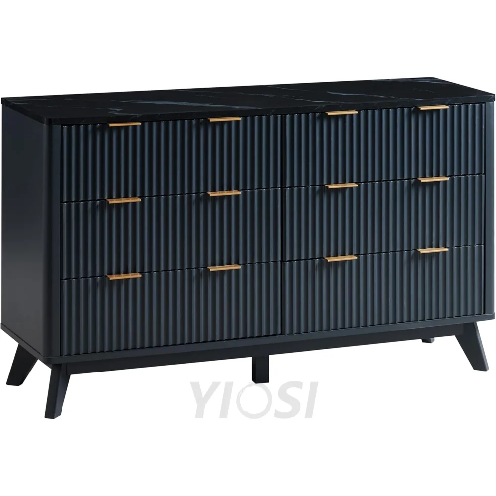 T4TREAM Fluted 6-Drawer Dresser, Dark Grey - Bedroom Organizer
