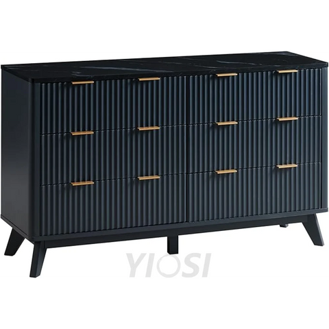 T4TREAM Fluted 6-Drawer Dresser, Dark Grey - Bedroom Organizer