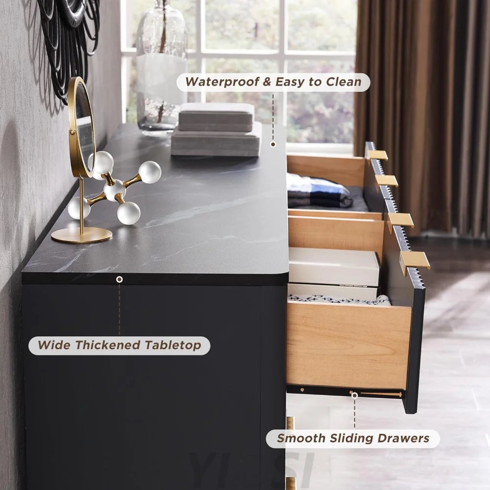 T4TREAM Fluted 6-Drawer Dresser, Dark Grey - Bedroom Organizer