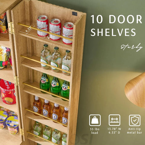 OKD Fluted Natural Oak Pantry Cabinet, 72" Kitchen Hutch