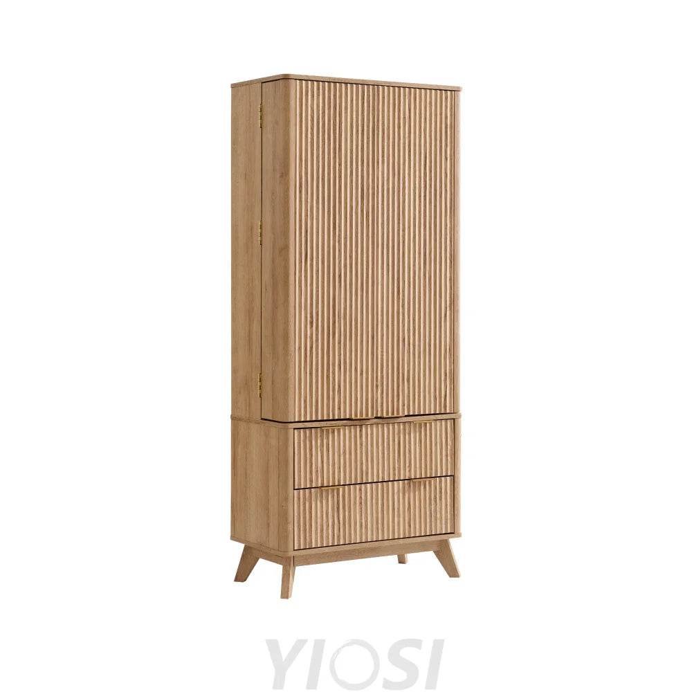 Fluted Natural Oak Pantry Cabinet 72’’ Kitchen Hutch