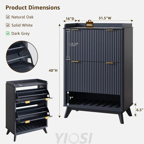 T4TREAM Fluted Shoe Storage Cabinet: Slim, Stylish Entryway Organizer