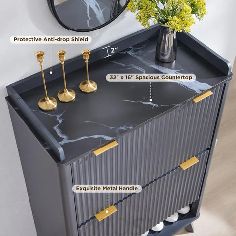 T4TREAM Fluted Shoe Storage Cabinet: Slim, Stylish Entryway Organizer