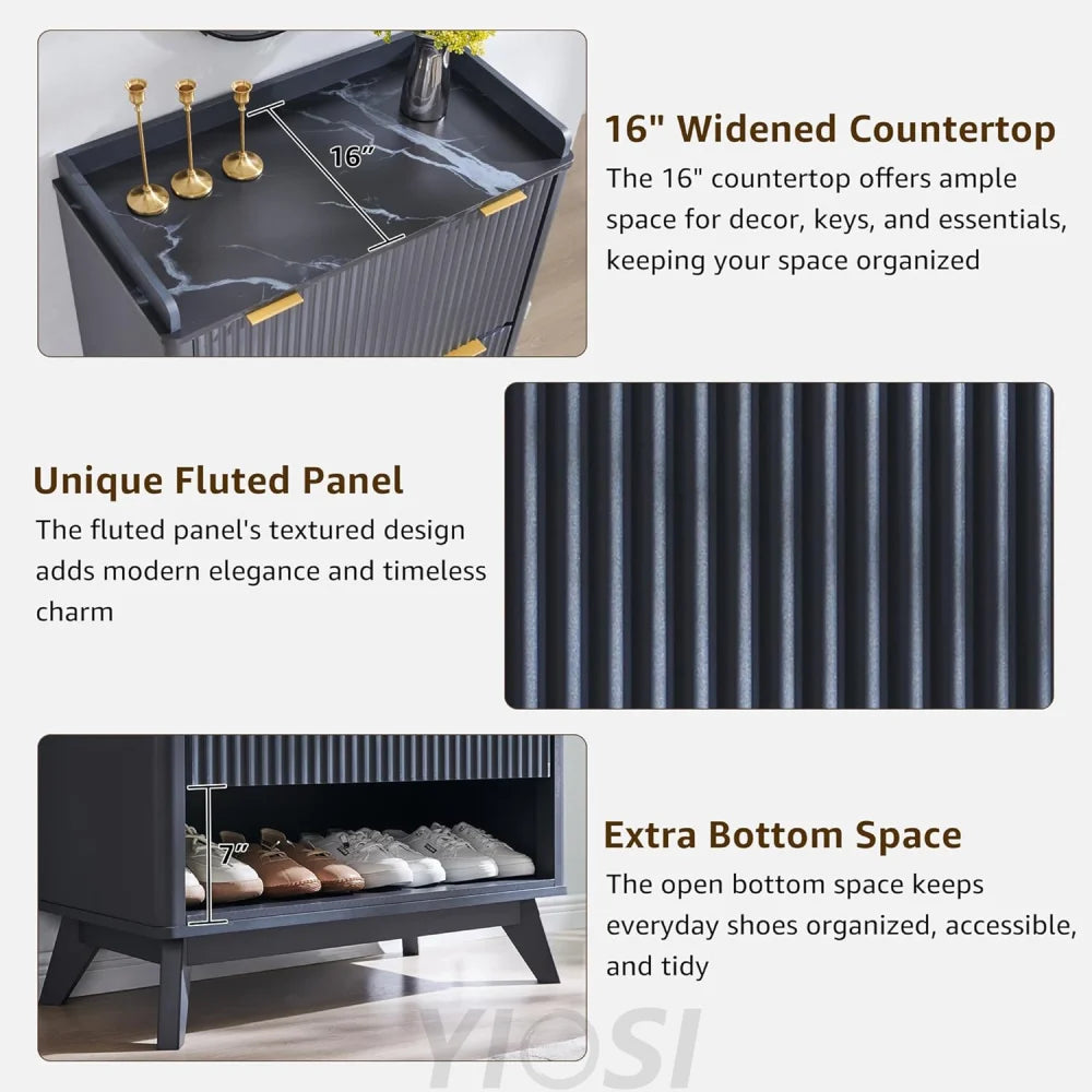 T4TREAM Fluted Shoe Storage Cabinet: Slim, Stylish Entryway Organizer