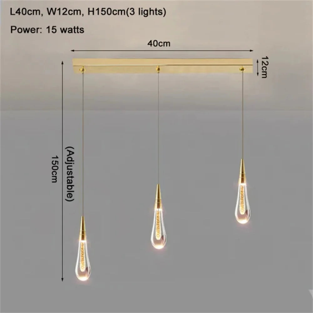 Franze Modern Water Drop Pendant Lighting Fixture For Dining Room 3 Lights Chandeliers