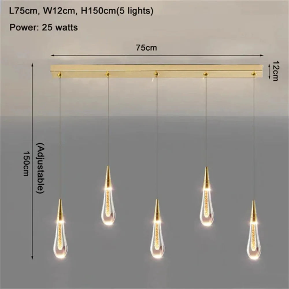 Franze Modern Water Drop Pendant Lighting Fixture For Dining Room 5 Lights 2 Chandeliers