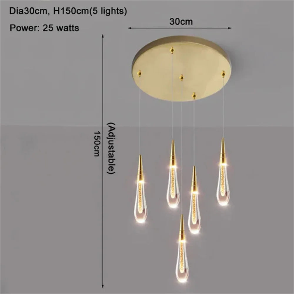 Franze Modern Water Drop Pendant Lighting Fixture For Dining Room 5 Lights Chandeliers