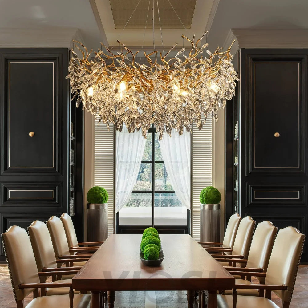 French Style Crystal Chandelier With Branches & Leaves Chandeliers