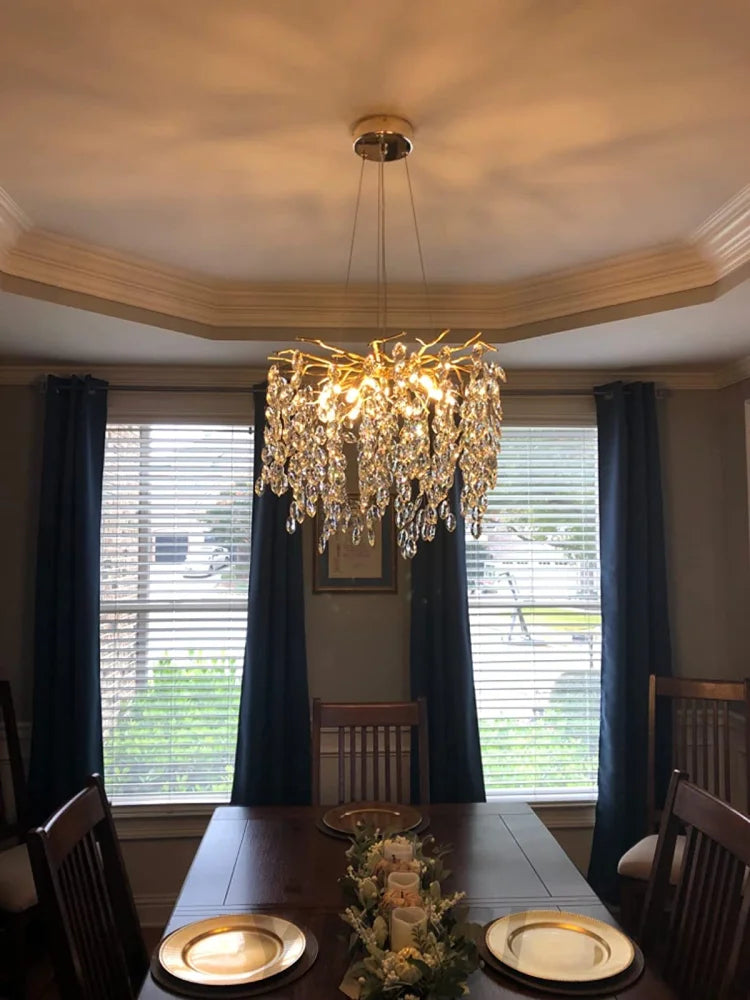 French Style Crystal Chandelier With Branches & Leaves Chandeliers