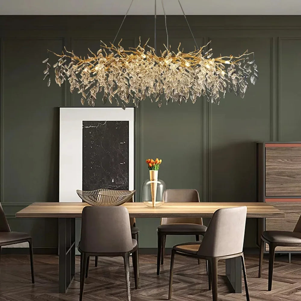 French Style Crystal Chandelier With Branches & Leaves Chandeliers