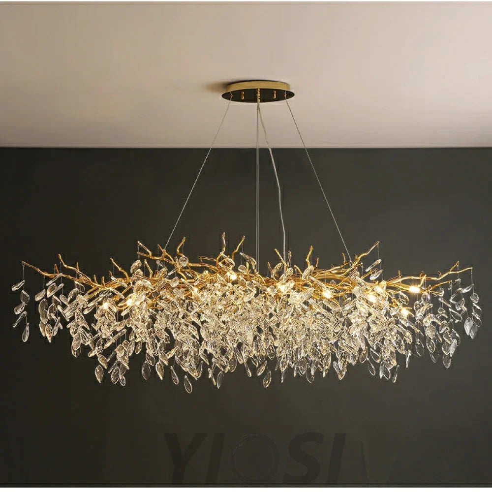 Affordable New French Style Branch Beautiful Trendy Crystal Chandelier Crystal Leaves Ceiling Light Fixture