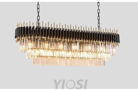 Natasha Black Modern Classic Crystal Long Chandelier