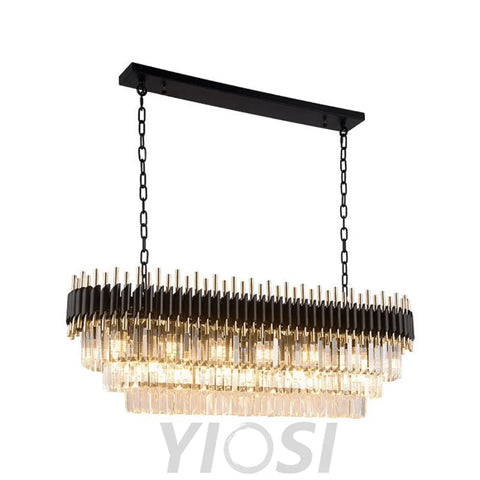 Natasha Black Modern Classic Crystal Long Chandelier