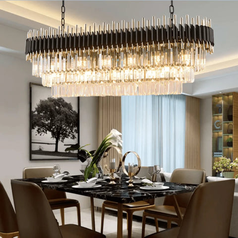 Natasha Black Modern Classic Crystal Long Chandelier L32’’ X W12’’ H13.8’’