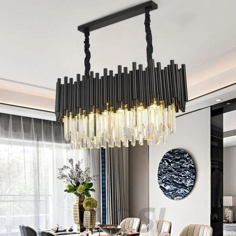 chandelier over dining table