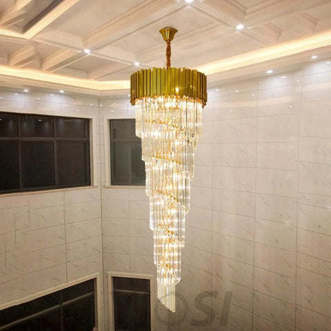 Fusion Golden Modern Large Crystal Chandelier