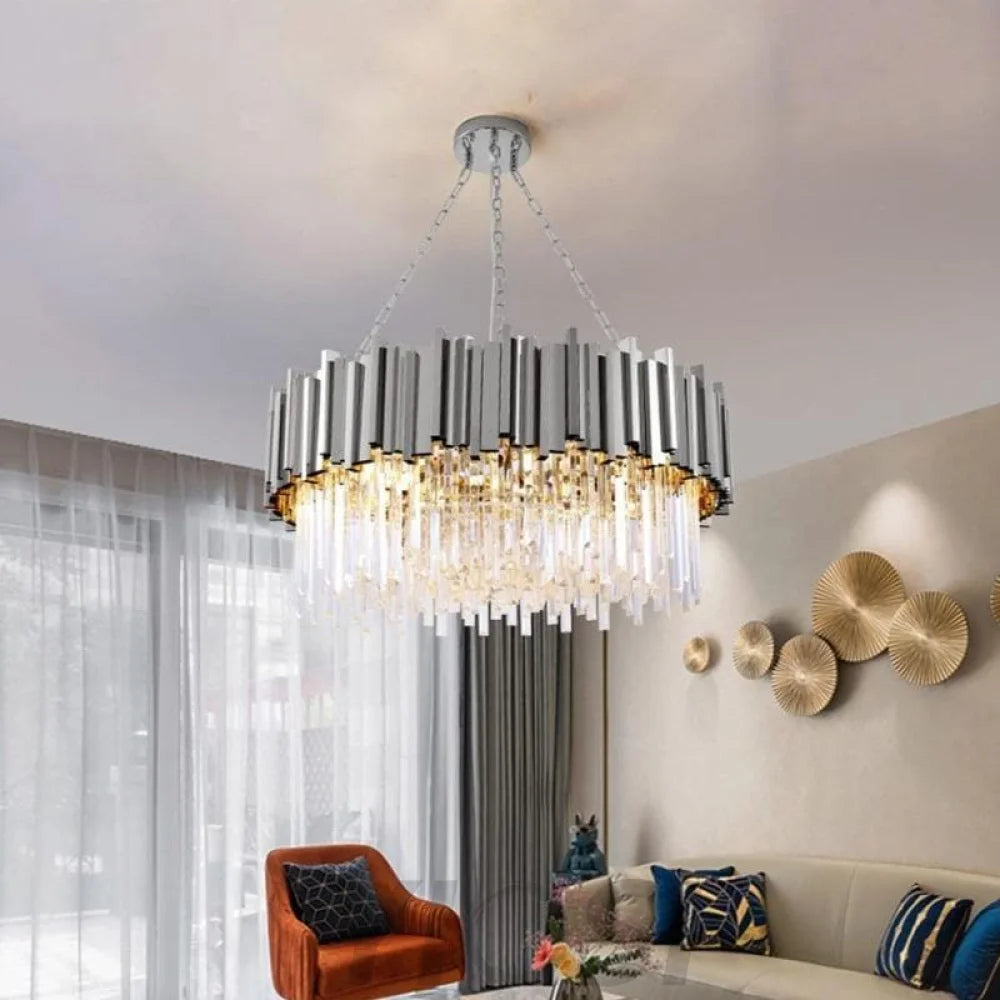 Fusion Modern Chrome Round Crystal Chandelier