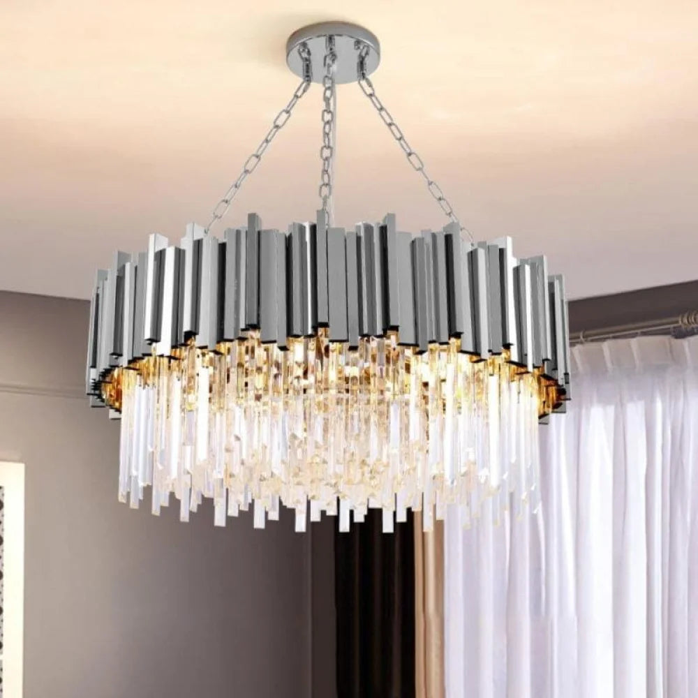 Fusion Modern Chrome Round Crystal Chandelier W24’’ X H16’’