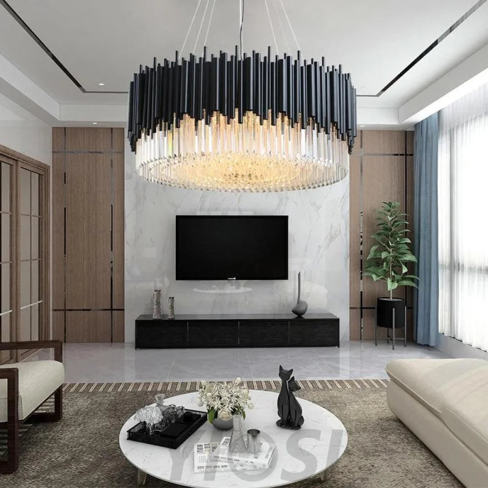 Fusion Modern Classic Black Crystal Round Chandelier 24’’/ 32’’/40’’