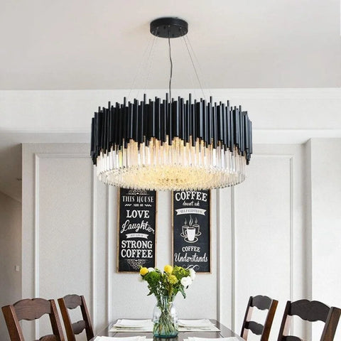 Fusion Modern Classic Black Crystal Round Chandelier 24’’/ 32’’/40’’ W24’’ X H16’’