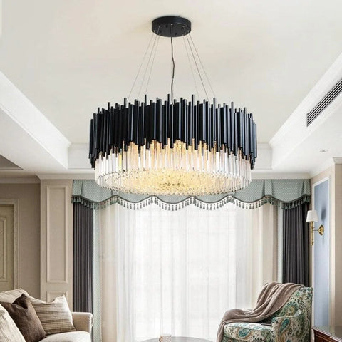 Fusion Modern Classic Black Crystal Round Chandelier 24’’/ 32’’/40’’ W32’’ X H16’’