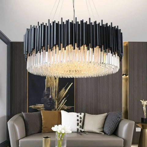 Fusion Modern Classic Black Crystal Round Chandelier 24’’/ 32’’/40’’ W40’’ X H16’’