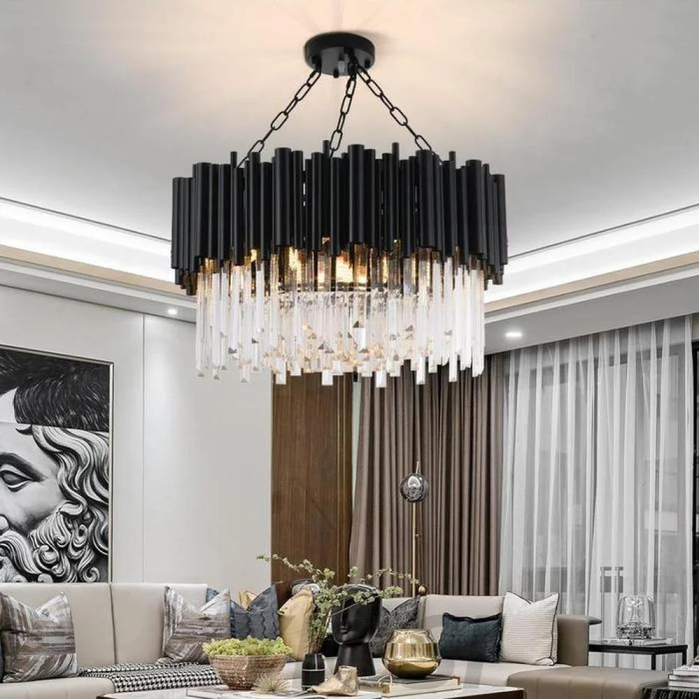 chandeliers over dining table