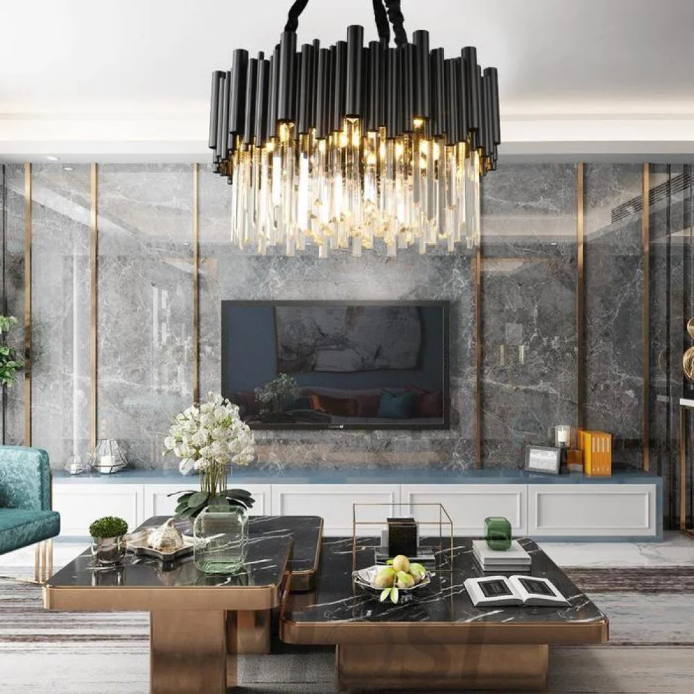 chandeliers in living room