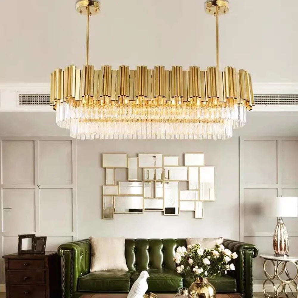 Fusion Modern Luxury Crystal Light Rod Chandelier W35.4’’ X D11.02’’ H13.77’’