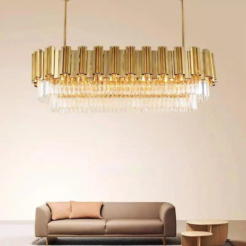 Fusion Modern Luxury Crystal Light Rod Chandelier W47.3’’ X D15.7’’ H13.77’’