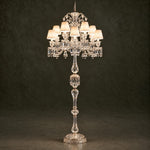 Galerno Cream Pleated Crystal 12-Light Floor Lamp 87.4" on a dark olive wall
