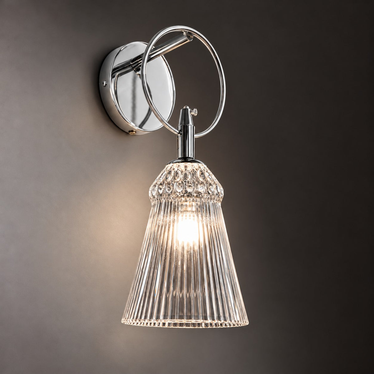 Gallenza Chrome Fluted Glass 1-Light Wall Sconce 4.7" on a dark olive wall