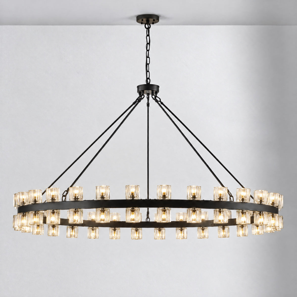 60" 60-Light Crystal Ring Chandelier - Black – lights on