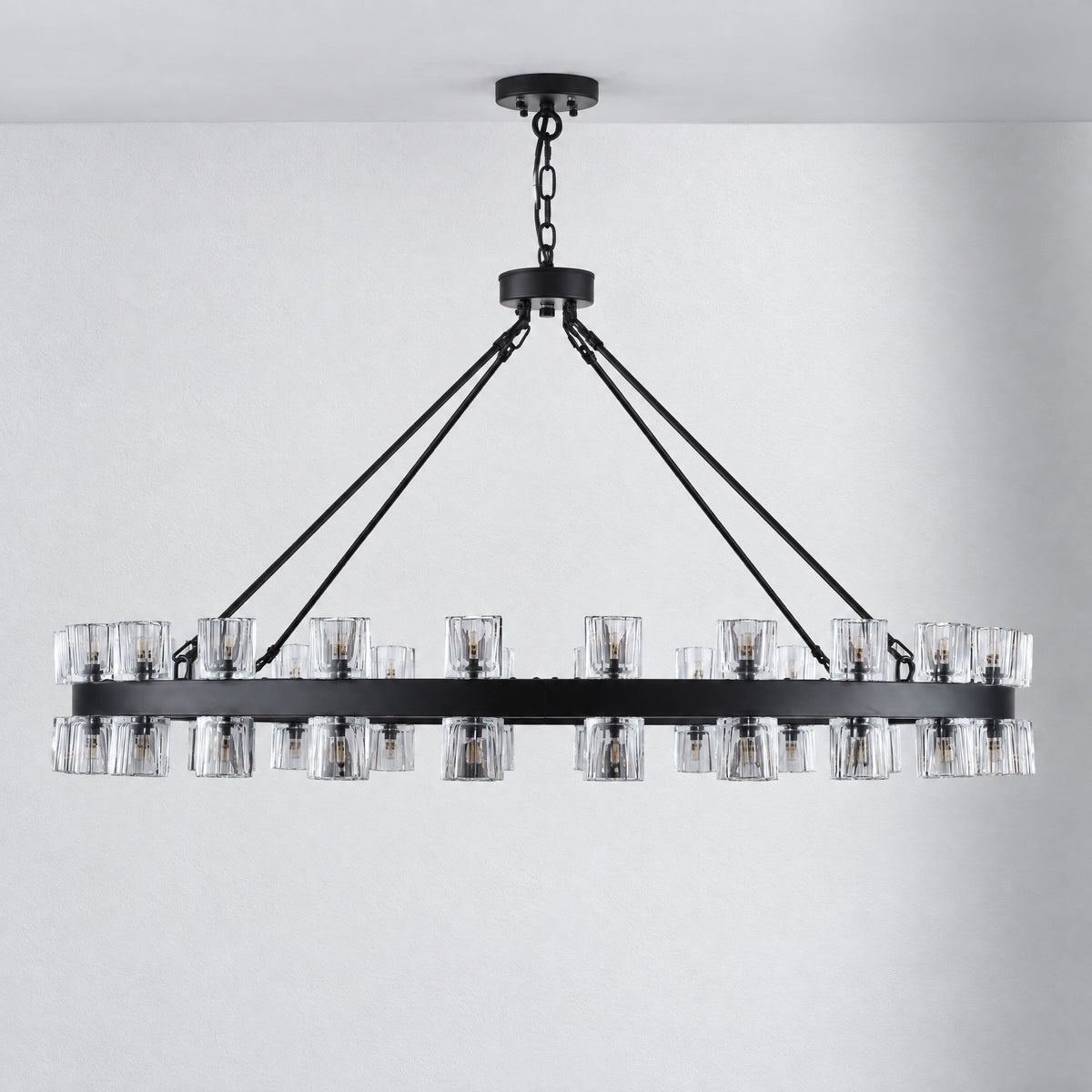 48" 48-Light Crystal Ring Chandelier - Black – lights off