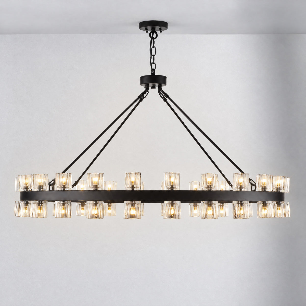 48" 48-Light Crystal Ring Chandelier - Black – lights on