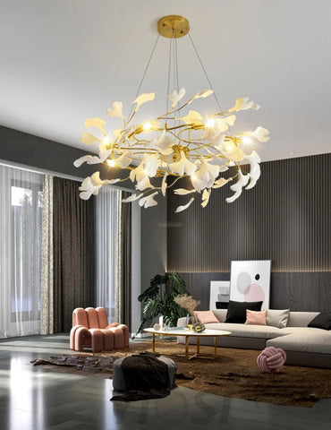 Gingko Chandelier Style P - Gingko, Gingko Chandelier, Gold & White-1-Yiosilamp