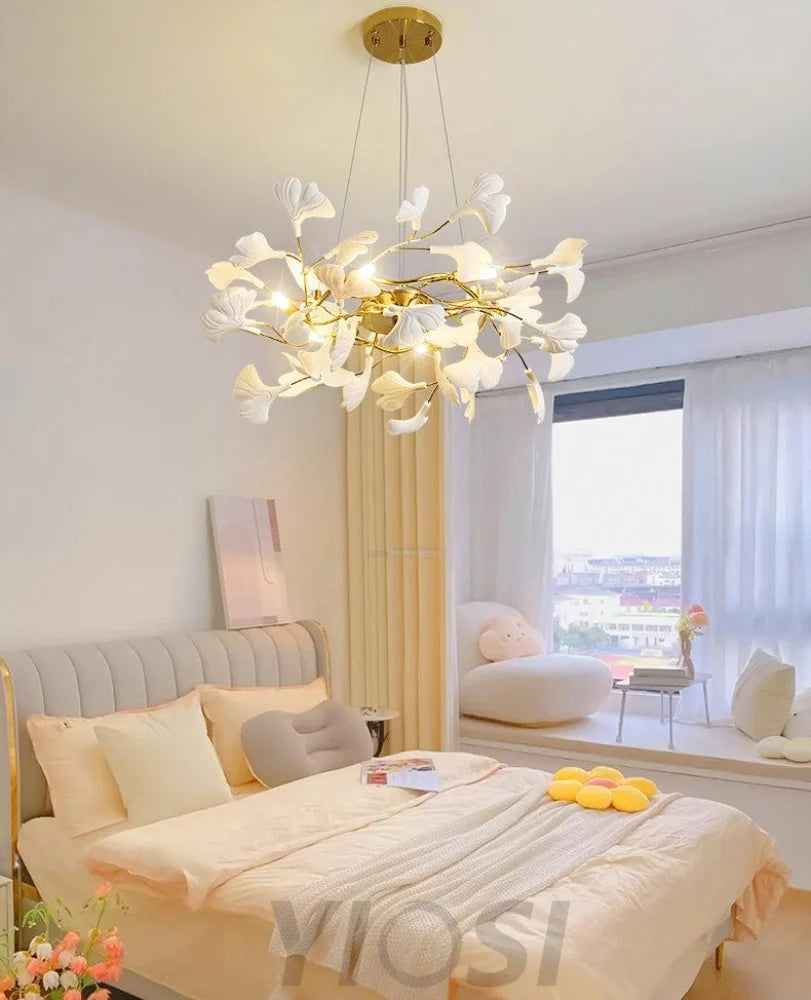 Gingko Chandelier Style P - Gingko, Gingko Chandelier, Gold & White-1-Yiosilamp