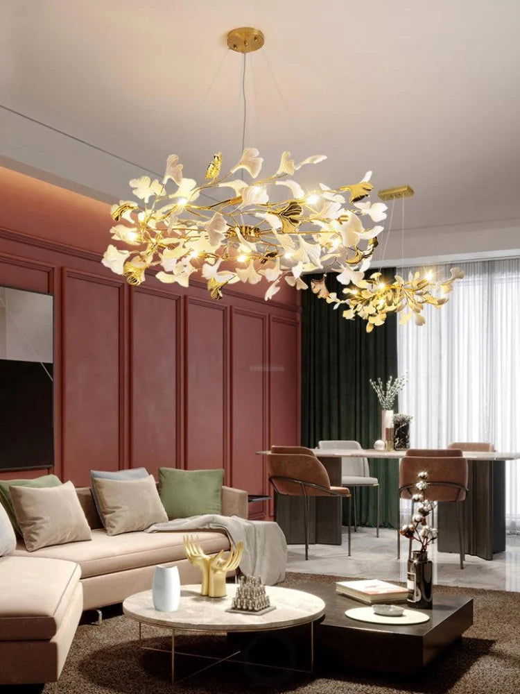 Gingko Chandelier Style P - Gingko, Gingko Chandelier, Gold & White-1-Yiosilamp