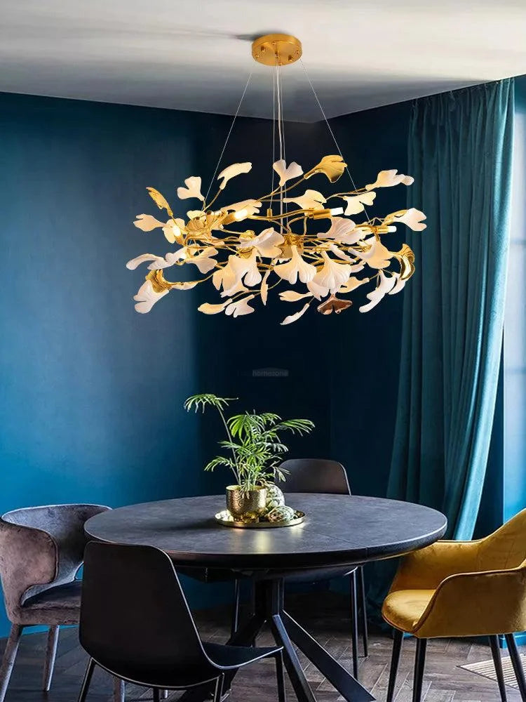 Gingko Chandelier Style P - Gingko, Gingko Chandelier, Gold & White-1-Yiosilamp