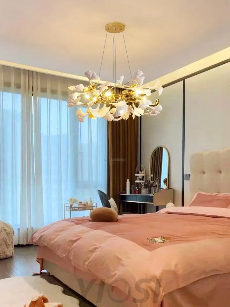 Gingko Chandelier Style P - Gingko, Gingko Chandelier, Gold & White-1-Yiosilamp