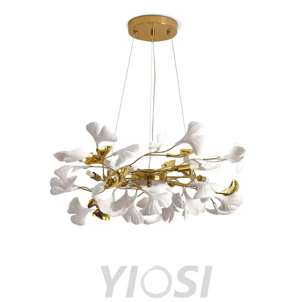 Gingko Chandelier Style P - Gingko, Gingko Chandelier, Gold & White-1-Yiosilamp