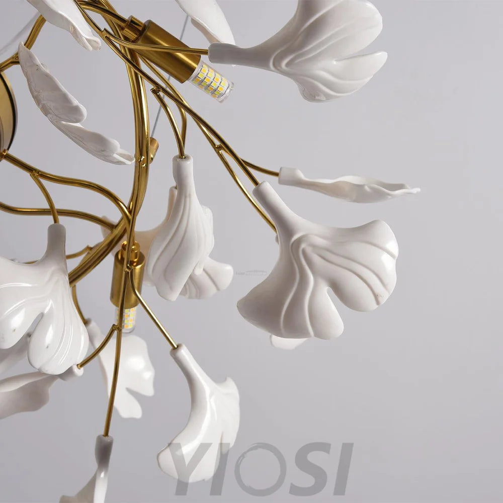 Gingko Chandelier Style P - Gingko, Gingko Chandelier, Gold & White-1-Yiosilamp