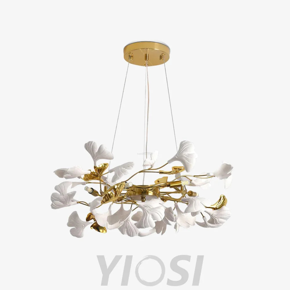 Gingko Chandelier Style P - Gingko, Gingko Chandelier, Gold & White-1-Yiosilamp