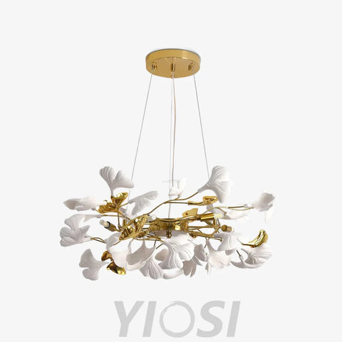 Gingko Chandelier Style P - Gingko, Gingko Chandelier, Gold & White-1-Yiosilamp