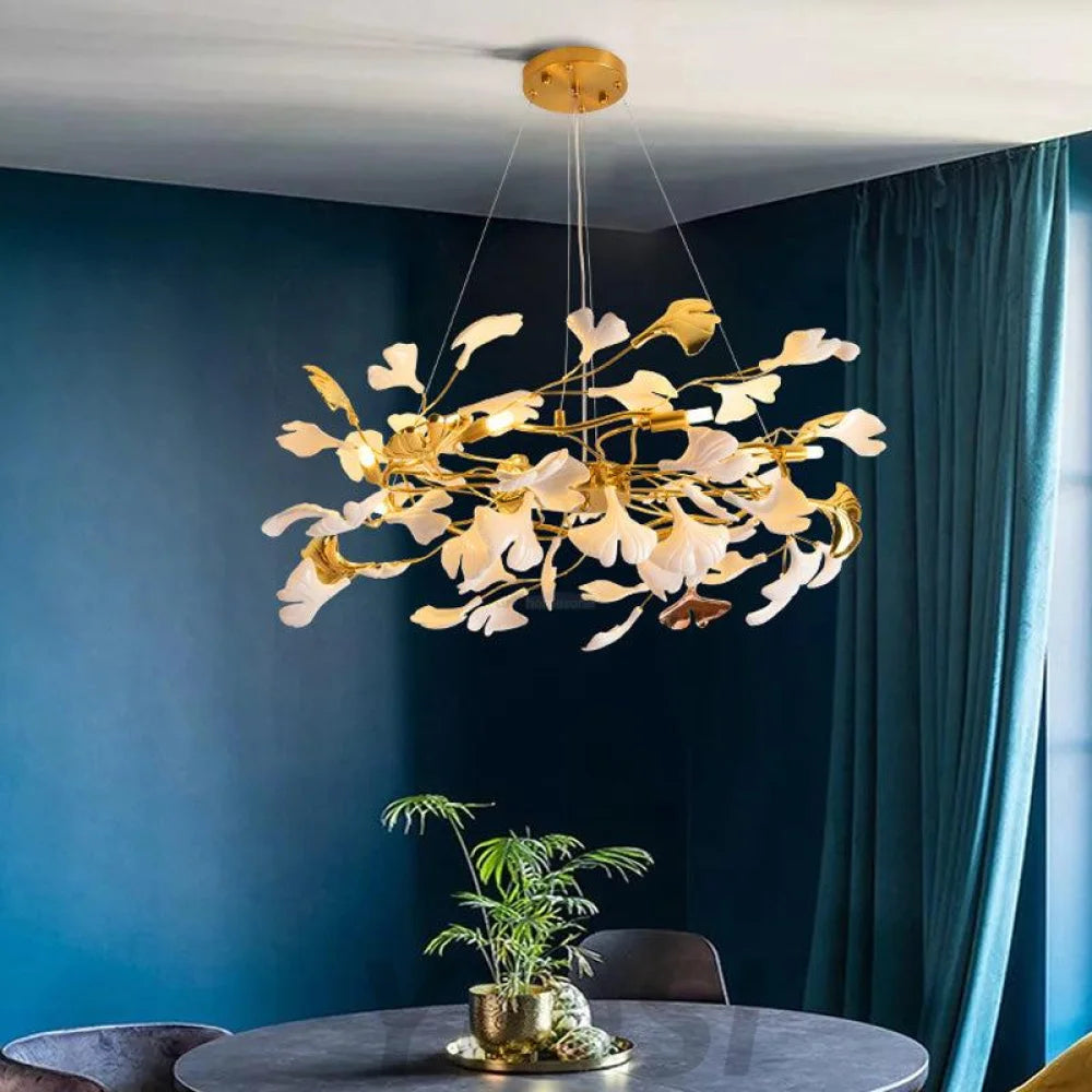 Gingko Chandelier Style P - Gingko, Gingko Chandelier, Gold & White-1-Yiosilamp